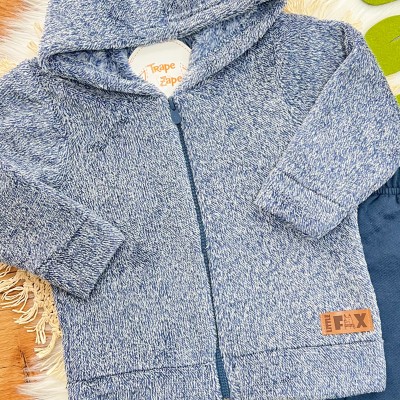 Conj. Jaqueta de Pelinho com Capuz e Calça de Moletom - Azul Marinho